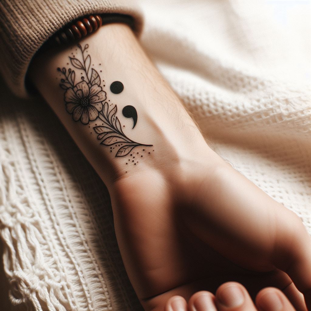 flower semicolon tattoo